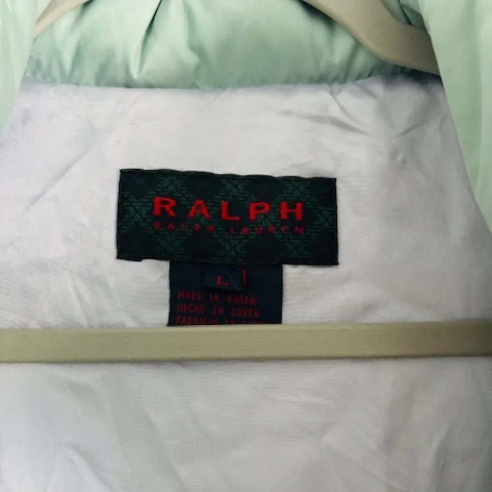 Y2K Ralph Lauren mint green puffer vest - size large